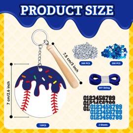 Entrirolly 530 Pcs Ice Cream Baseball Keychain DIY Bead Keychain Kit Number Key Chain Making Craft Softball Team Favors Luggage Backpack Tags (Dark Blue)