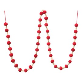Creative Co-Op 72" L Wool Felt Ball & Wood Bead, Red Textile Garlands