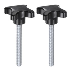 HARFINGTON 2pcs Star Knobs M10 x 80mm Male Thread Plastic 4-Star Stud Knob Hand Tightening Clamping Screw Replacement Threaded Handle, Black