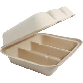 World Centric TO-SC-T39-LFS Plant Fiber 9.25 x 8 x 3 Equal Three Compartment Take Out Taco Box Container, PFAS Free, 300 per Case
