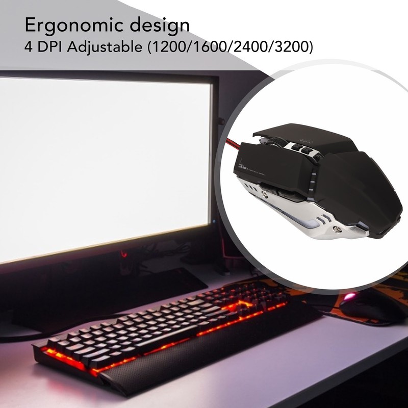Gaming Mouse Ergonomic Design 4 DPI Adjustable Breathing RBG Backlit