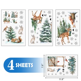 Mfault Winter Forest Animals Window Clings, Woodland Reindeer Fox Squirrel Bunny Birds Pine Tree Stickers Decals Decorations, Christmas Snowflake Farmhouse Rustic Home Living Room Kitchen Decor