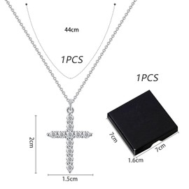 1PC Cross Chain With 1 Piece Storage Box Cubic Zirconia Cross Pendant Silver Necklace For Women Cross Jewelry, Copper