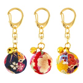 Flower Crepe Bell (Diameter 1.0 inch (25 mm), 0.3 inch (8 mm), Japanese Pattern, Crepe, Key Chain, L Size, Large Bell (Set 2 (Indigo, Red, Yamabuki))