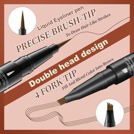 Eyebrow Pencil, Waterproof and Sweatproof Eyebrow Pencil, 2-in-1 Eyebrow Pencil with 4 Fork Tip Applicator, Eyebrow Pencil Can Easily Natural Eyebrow Brows (Dark Brown-B)
