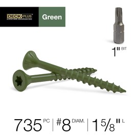 Deck Plus 48398 Wood Screws #8 x 1-5/8", Green, 5lb Box