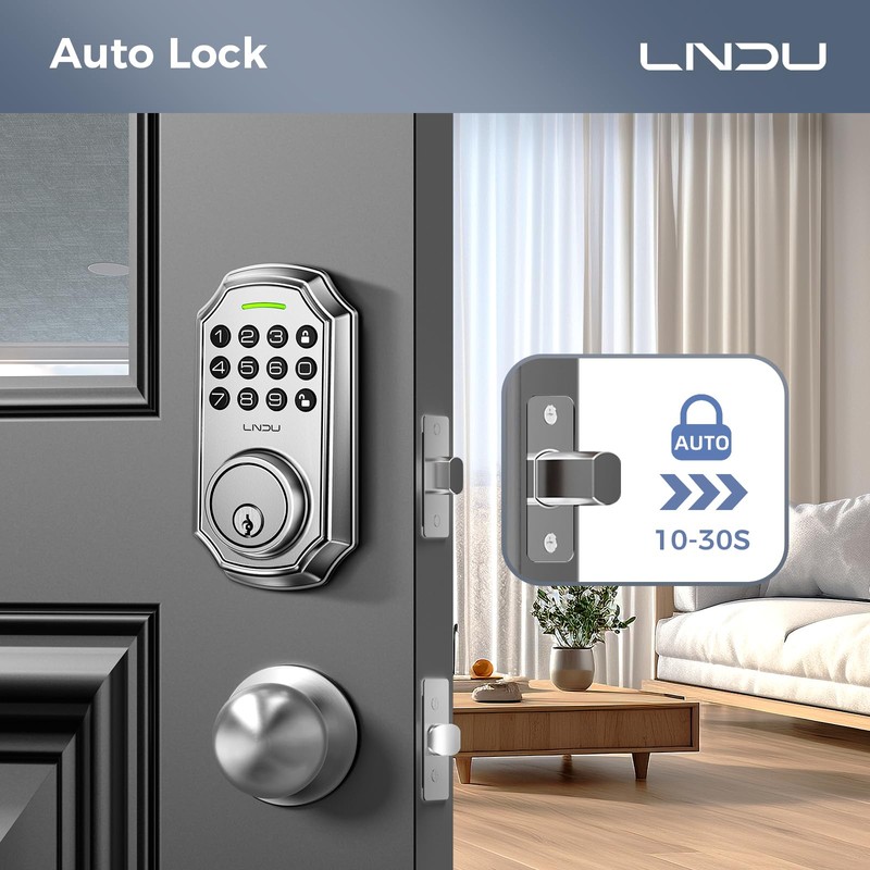 LNDU Keyless Entry Door Lock Deadbolt with Handle Set: 100