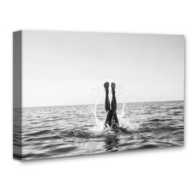Splash-16x20 Stretched Canvas-Take a Plunge Black & White Photo, Beach House Decor, Dive, Summer Vibes, Bathroom Art, Ocean Photography - Free Diving Aficionados, Dorm & Sports Decor, Beach Bum Poster