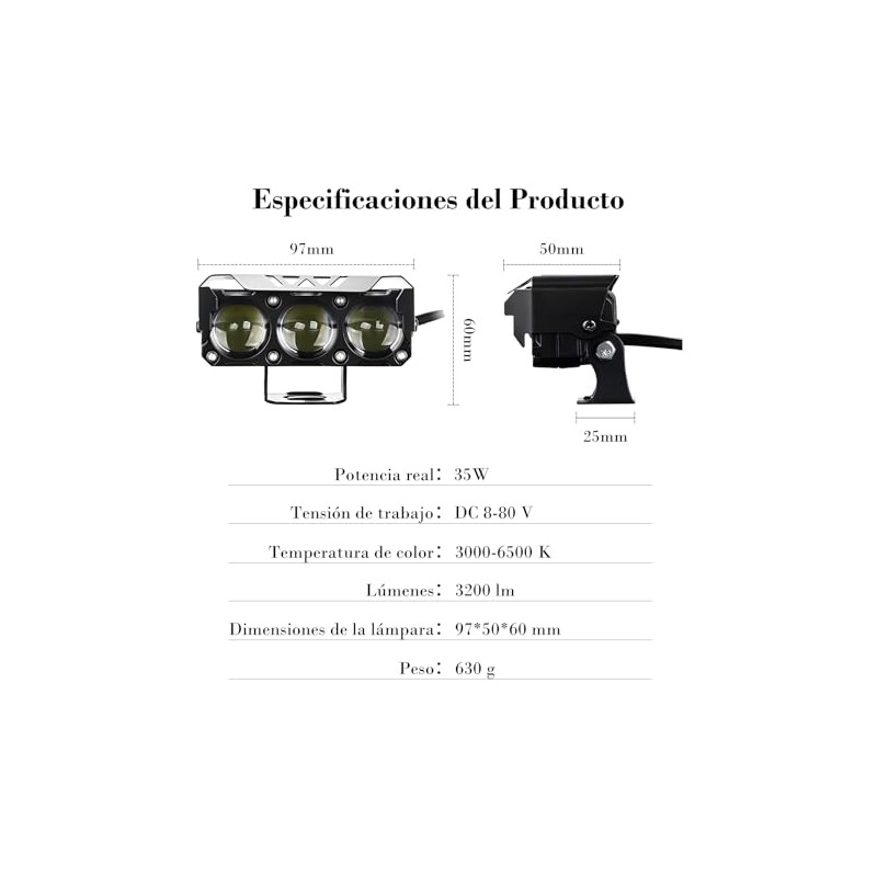 Exploradoras LED Auxiliares para Moto, 2 Piezas, 18000LM, 3 Modos