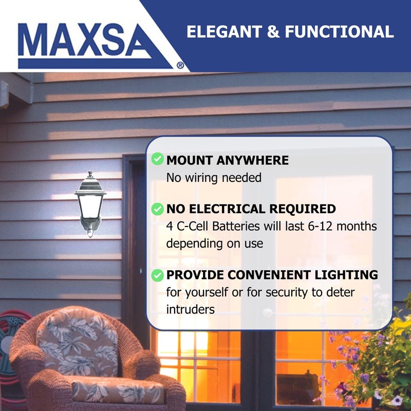 Maxsa 43319 Premium Battery-Powered Motion-Activated Decorative Outdoor Warm White LED