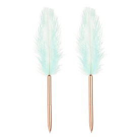 PATIKIL 1.0mm Feather Ballpoint Pens Bulk, 2Pcs Black Ink Vintage Plated Rod Quill Writing Pens for Office Wedding Guest Signature Style 1, Blue/Rose Gold