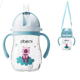 Oberni Tritan Sippy cups, No Spill Toddler Water Bottle with Weighted Straw with Handle, Spill Proof Toddler Cups with for Baby 6+ and Toddlers 9 Ounce (1 Pack,Blue)