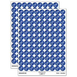 Mars Man Male Gender Symbol 200+ Round Stickers - Matte Finish - 0.50" Size - Dark Blue
