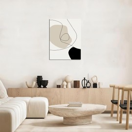 Boho Art Wall Decor Framed Canvas Minimalist Geometric Wall Art Prints Black and White Line Modern Canvas Painting Abstract for Living Room Bedroom Bathroom Home Decor 16x24 Inch