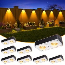 JOFIOS Solar Fence Lights Outdoor Waterproof, 80 Lumens Solar Lights for Fence with Warm White & RGB 8 Colors,Outdoor Solar Light for Deck, Patio, Backyard, Fence, Railing (8-Pack-Black)