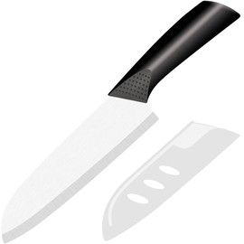 Rynal Ceramic Knife - 7 inch Chef's Santoku Knife - Sharp Ceramic Kitchen Knife with Sheath Cover