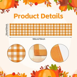 Fall Table Runner 72 x 13 Inch Thanksgiving Decorations,Linen Burlap Orange Buffalo Check Plaid Table Cover for Autumn Thanksgiving Day, Seasonal Farmhouse Table Decor for Kitchen Dining Fireplace