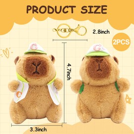 2 Pack Capybara Keychain Plush, Capybara Peluche Cute Key Chain with Clothes Backpack Accessories, Soft Animal Birthday Party Gift for Adults, Bag Charm (Baseball)