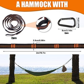 Hängematte Befestigungs 2er Pack Hängematten Aufhängung Gurte mit 2 Hakenkarabinern Länge Hängemattenbaum-Aufhängeriemen Hängematte Befestigungs-Set Aufhängeset Baum Riemen für Camping Outdoor Reise