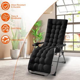 iMounTEK Lounge Chair Cushions, Thickened Padding Chaise Cushion Soft Sofa Mat Patio Lawn Recliner Zero Gravity Chair Cushion Chaise Lounger Cushion for Outdoor Furniture/proBlack