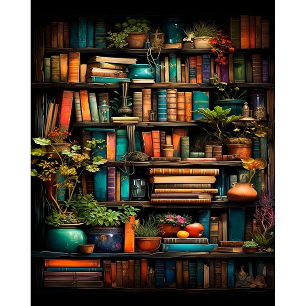 MjhRcll Books Paint by Numbers for Adults,Bookshelf Plant Paint by