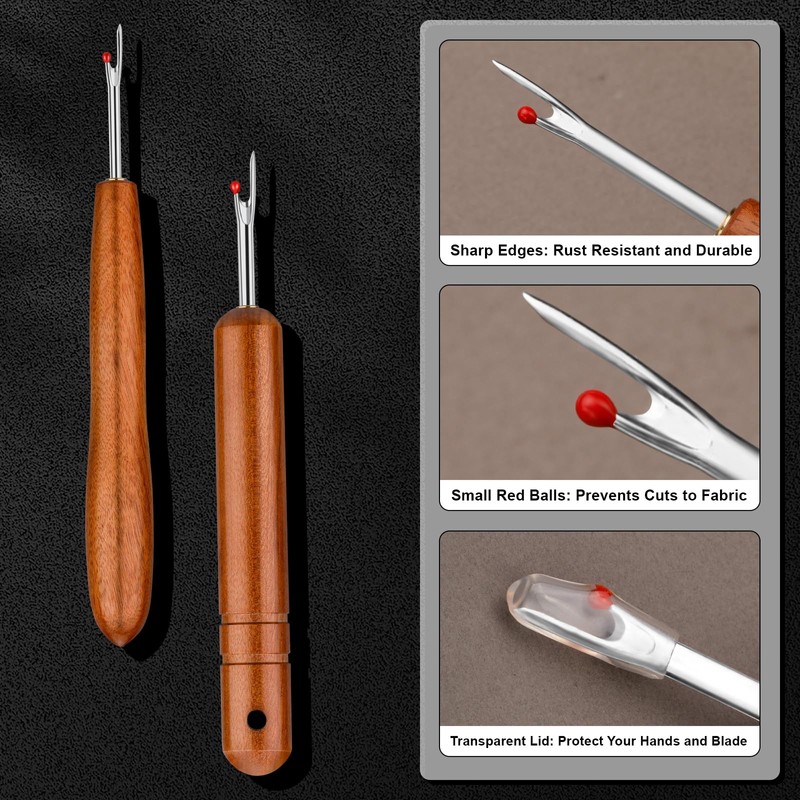 Easusy Seam Rippers, Big Stitch Unpicker Tool, Hangable Wooden Handle