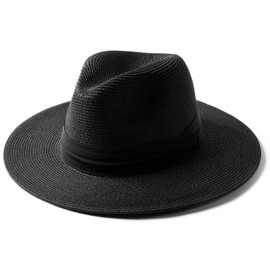 FURTALK Panama Hat Sun Hats for Women Men Wide Brim Fedora Straw Beach Hat UV UPF 80+ Black