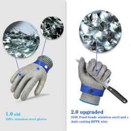 KAINOWEE Level 9 Cut Resistant Glove Food Grade, 2.0 Upgraded Protective Anti Cutting Stainless Steel Mesh Metal Glove, for Chefs Kitchen Work Oyster Shucking Butcher Meat Cutting (X-Large)