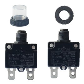 KUOYUH Circuit Breaker Thermal Overload 88 Series 13A Quick Connect Terminals 32VDC 125/250VAC 50/60Hz Push-to-Reset with Waterproof Transparent Dust Cover 2-Pack (13A)