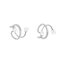 Solid 925 Sterling Silver Pearl Ear Cuffs Earrings for Women Pearl Wrap Earrings Non Piercing Cartilage Cuffs Clip On Earrings (Silver, One size)
