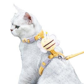 WELLYUK Cat Harness and Leash Set for Outdoor Travel Walking Escape Proof Soft Safe Adjustable Kitten Puppy Small Strap Kitty Cute Bee Wings Yellow S