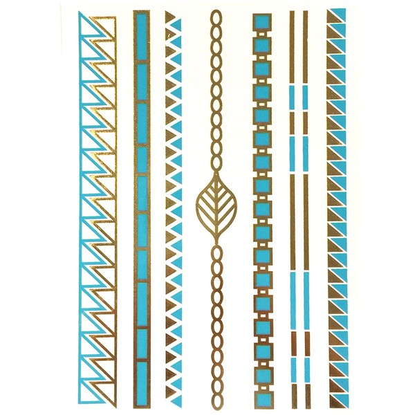 Wrapables Large Metallic Gold and Silver Temporary Tattoo Stickers, Blue and Gold