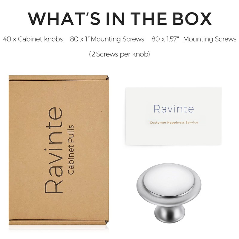 Ravinte 40 Pack Brushed Nickel Kitchen Cabinet Knobs 1-1/4 Inch
