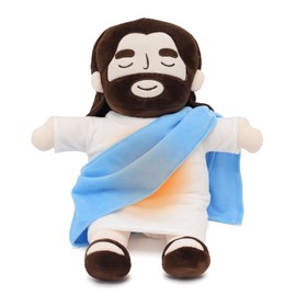 Yelakey Officially Jesus Plush Breathing Soothing Stuffed Animal Heart of Jesus Toy Savior Doll for Church Sunday School Religious Easter Gift for Kids (Blue)