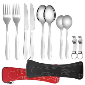 Eurtes Stainless Steel Cutlery Camping Cutlery, Portable Outdoor Cutlery Set, Stainless Steel Travel Cutlery, 2 Person Cutlery Set for Travel, Camping, Picnic, School and Catering (Black and Red)