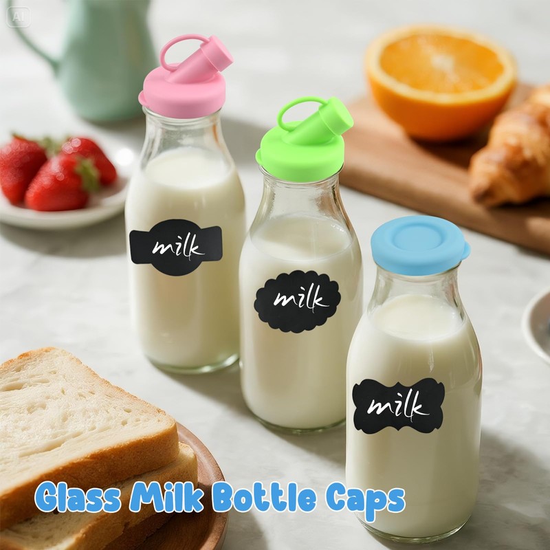 6 Pack Silicone Milk Bottle Caps, 48mm Diameter Glass Jug
