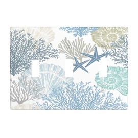 tulpock Nautical Beach Starfish Seashell Decorative Light Switch Cover Blue Teal Coral 3 Gang Triple Toggle Wall Plate Switchpalte Electrical Faceplate for Bathroom Kitchen Home 6.4"x4.5"