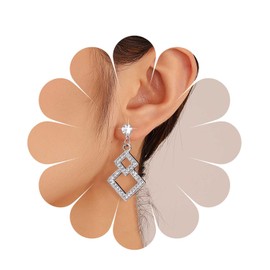 Allereya Vintage Crystal Square Dangle Earrings Rhinestone Square Drop Earrings Silver Long Square Earrings Sparkly Cz Double Square Earrings Jewelry for Women and Girls