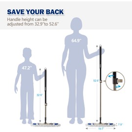 Eyliden Dust Mop with 2 Reusable Washable Pads - One Touch Replacement, Height Adjustable Handle, Wet & Dry Mops for Floor Cleaning, Hardwood, Laminate, Tile Flooring Push Dust Broom (Blue)