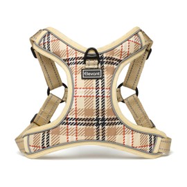 Elevant Adjustable Dog Harness, Step-in Reflective Breathable Durable Harness, Soft Padded Lightweight Vest Harness with Front Clip for Outdoor Walking Running (L, Beige Brown)