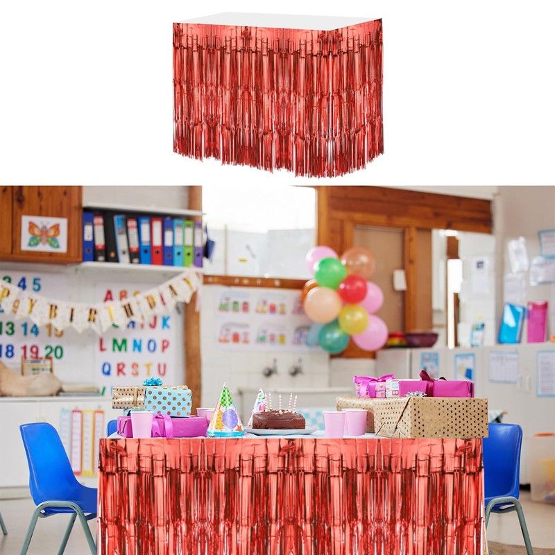 MECCANIXITY 4 Pcs 29x108 Inch Red Metallic Foil Fringe Tinsel