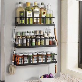 Bunoxea Spice Rack Wall Mounted 3 Pack, Space-Saving Spice Organizer for Spice Jars and Seasonings,Screw or Adhesive Hanging Spice Rack Organizer for Your Kitchen Cabinet,or Pantry Door