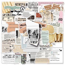 50 Pieces Newspaper Stickers Waterproof Vintage Scrapbooking Stickers for Laptop Bicycle Stationery Luggage Diary Notes Scrapbook Cars Water Bottle Computer,Vinyl Journal Paper Sticker Teens Adults