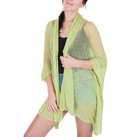 Ikat Ladies Crochet Cardigan Beach Cover-Up Hooded Lace Fish Net Medium Length One Size Lime
