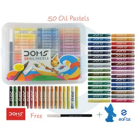 50 Assorted Colour Shades DOMS Oil Pastels - Rich Bright Smooth + 3 x ZOFAX Fine Black Ball Pens