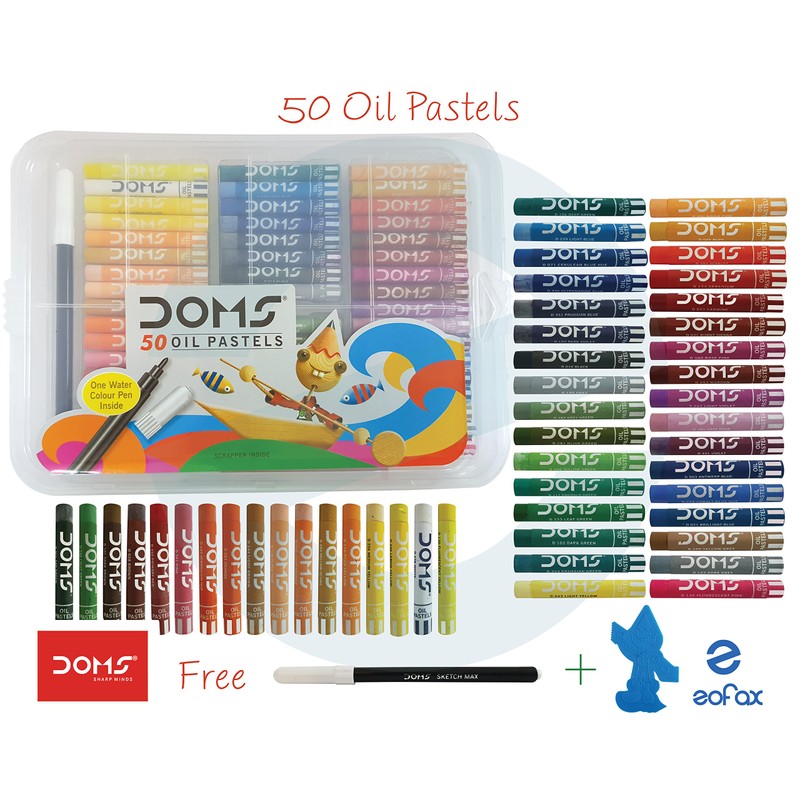 50 Assorted Colour Shades DOMS Oil Pastels - Rich Bright