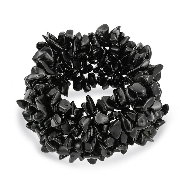 Black Onyx Chip Stone Wide Chunky Cluster Multi Strand Stretch