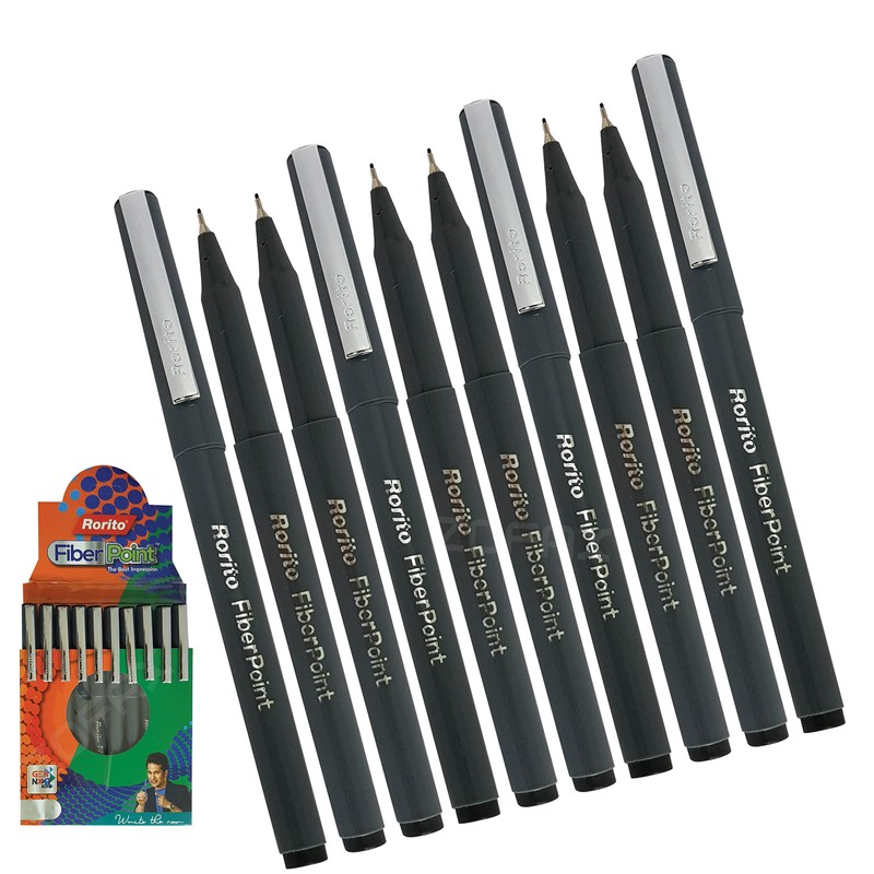 FibrePoint Fineliner Pens, BLACK, Extra Fine Tip (0.5mm), Pack of