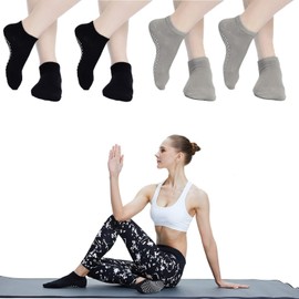 Yoga Socks Non-Slip Socks – 4 Pairs Pilates Trampoline Ballet Socks for Women Men 35-46, 2#Black*2+Grey*2