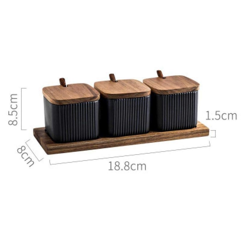 3 Pack Ceramic Condiment Jar Spice Box, Container Seasoning Jars